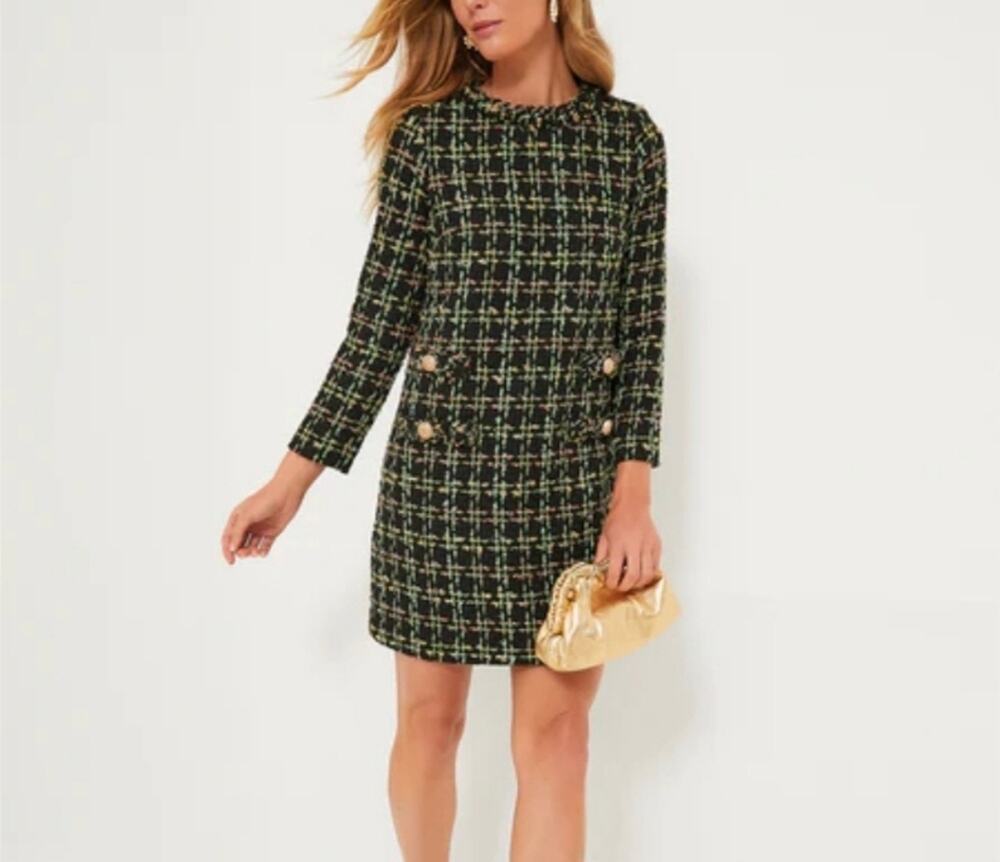 Tuckernuck Jackie Dress in Holly Tinsel Tweed long-sleeve -M